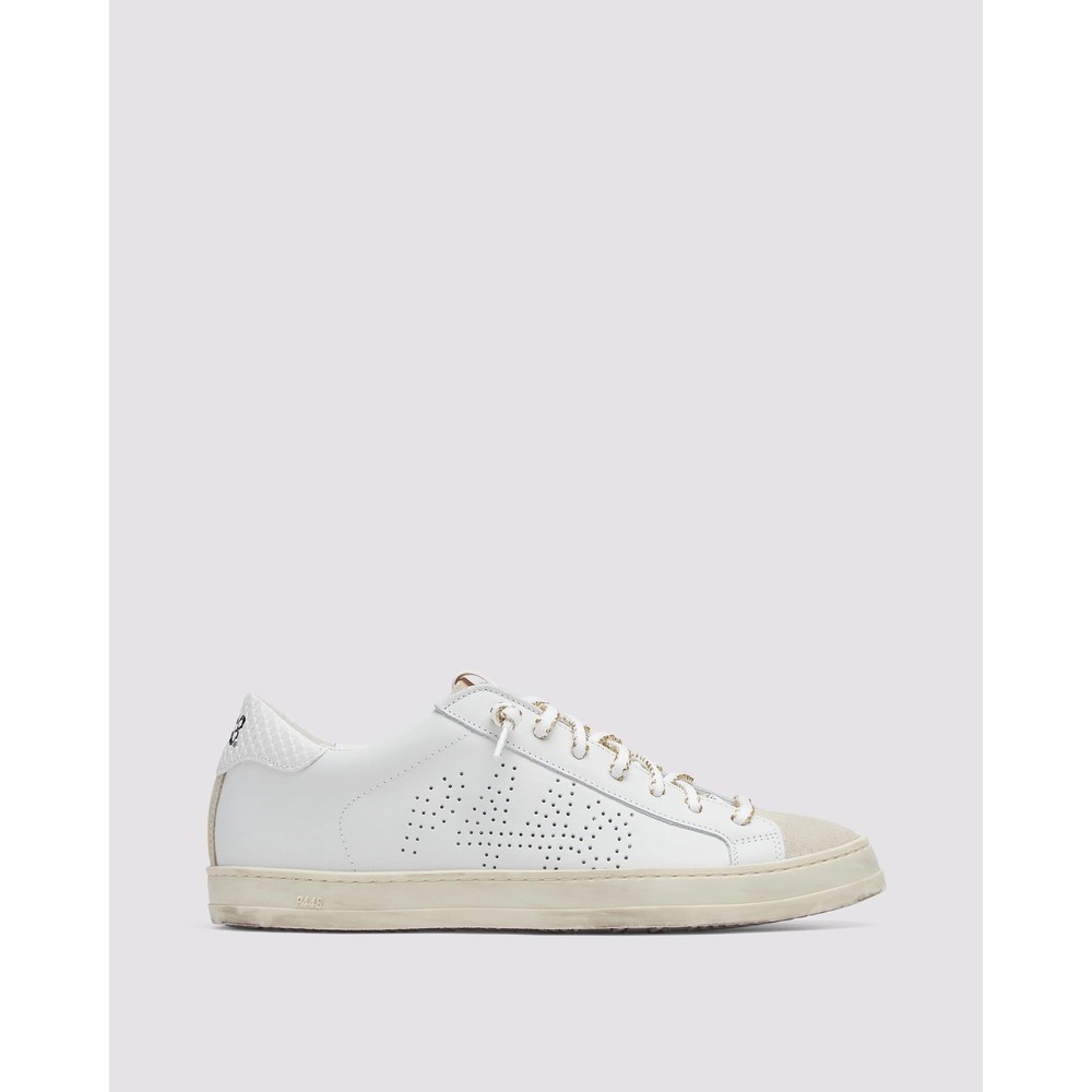 P448 John Low Top Sneakers Womens 10 US 40 EU White Beige Leather Made in Italy - Picture 2 of 11